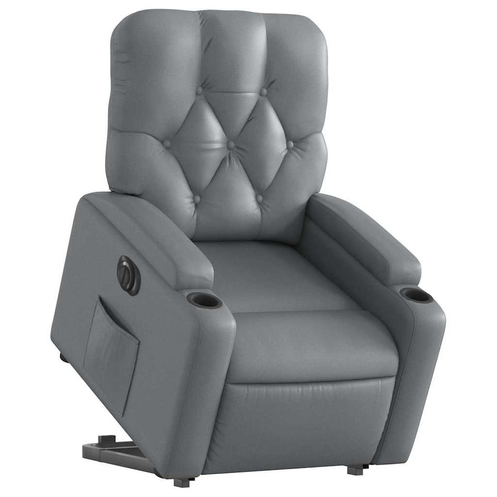Electric riser recliner, grey, faux leather