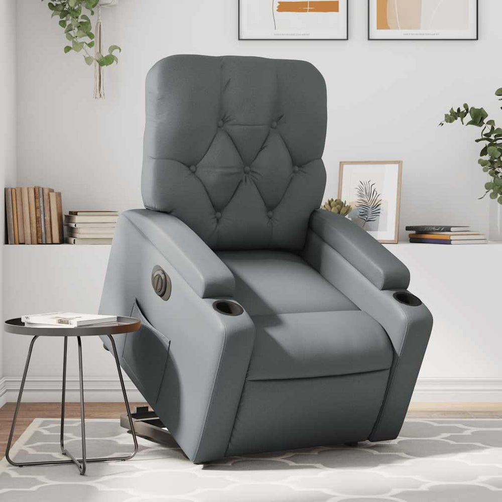 Electric riser recliner, grey, faux leather
