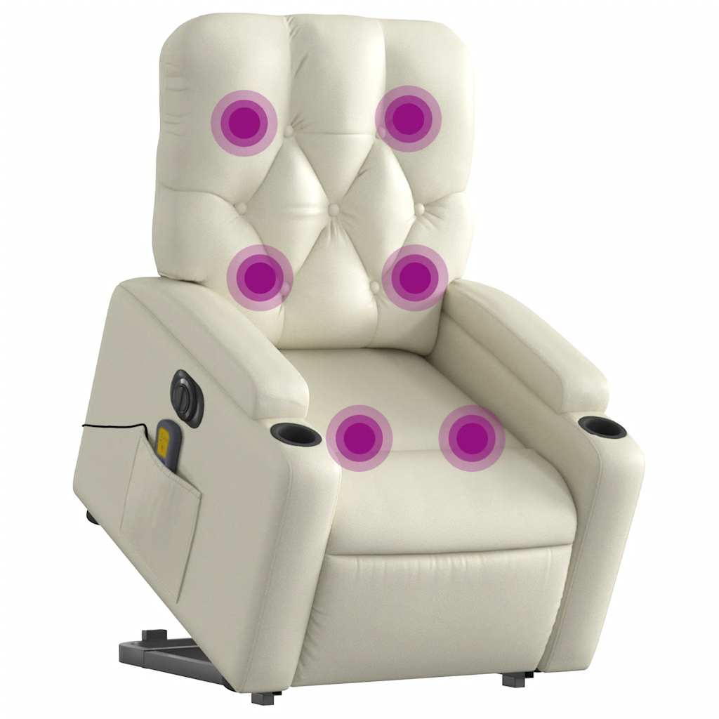 Reclining massage chair, cream, faux leather