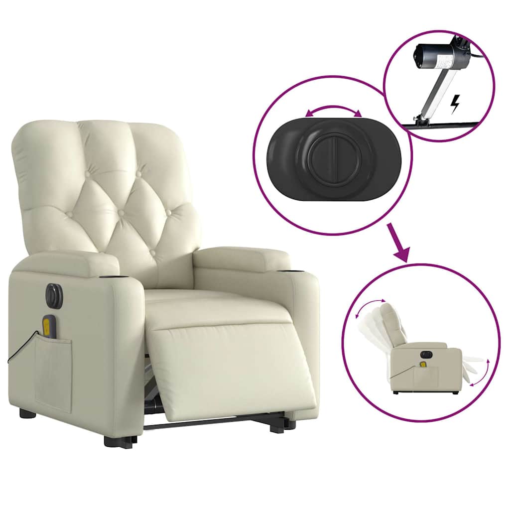 Reclining massage chair, cream, faux leather