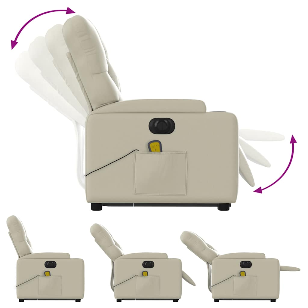 Reclining massage chair, cream, faux leather
