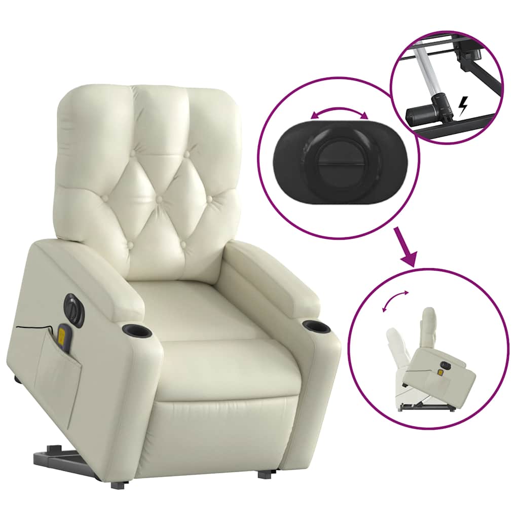 Reclining massage chair, cream, faux leather