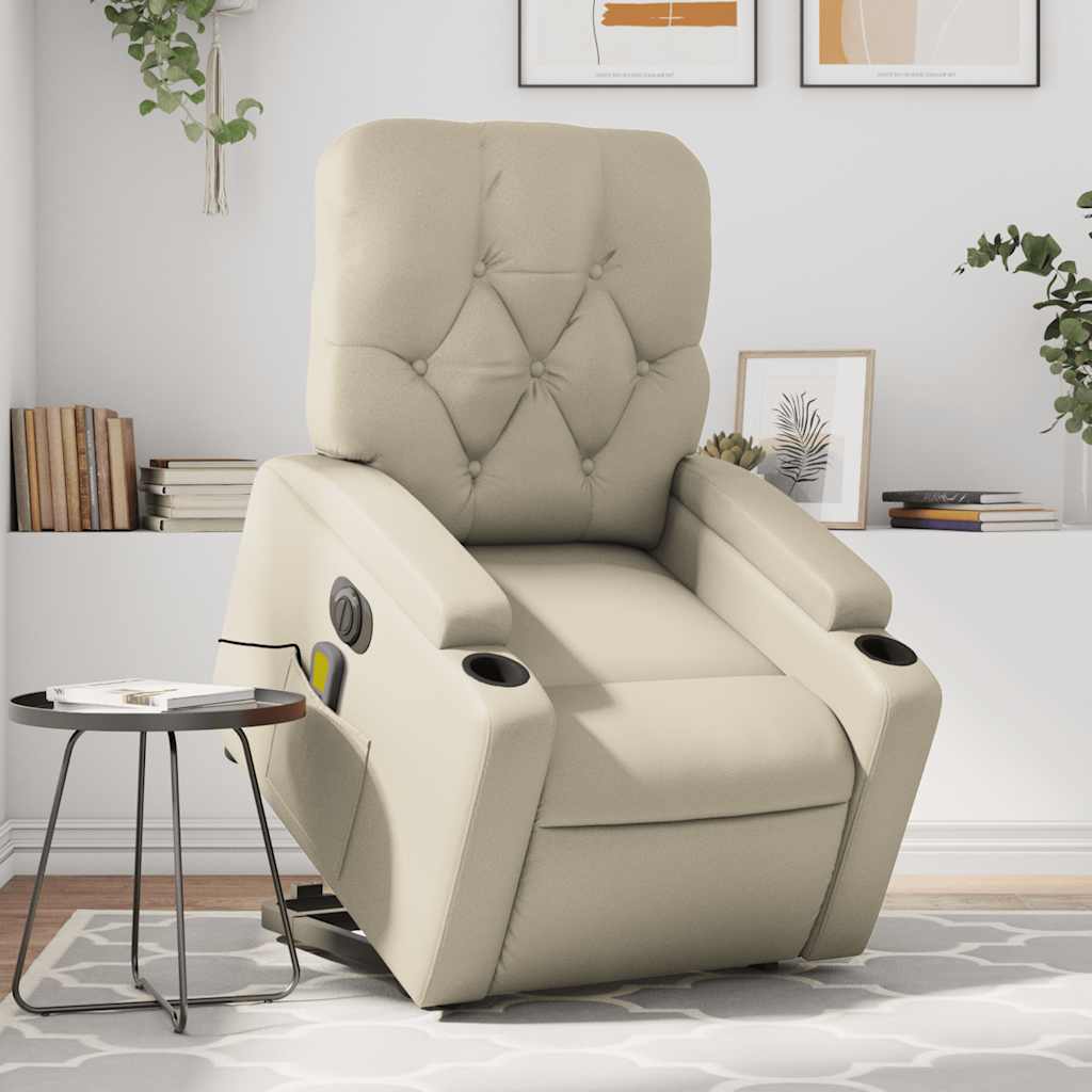 Reclining massage chair, cream, faux leather