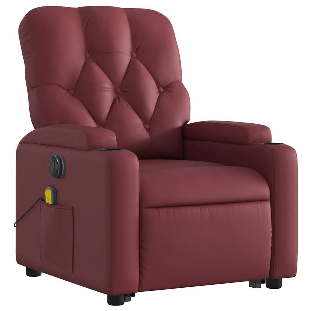 Reclining massage chair, burgundy, artificial leather