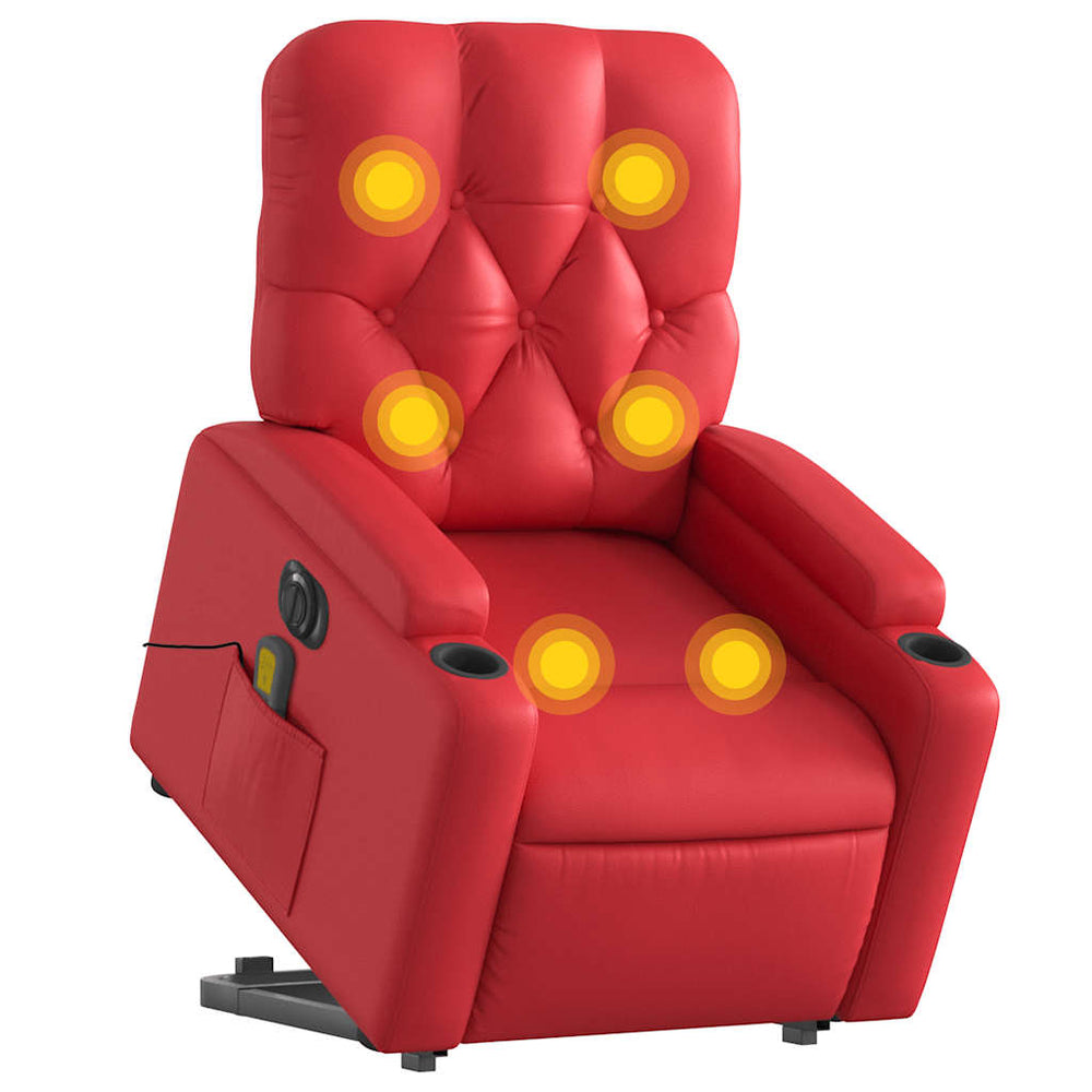 Reclining massage chair, red, artificial leather