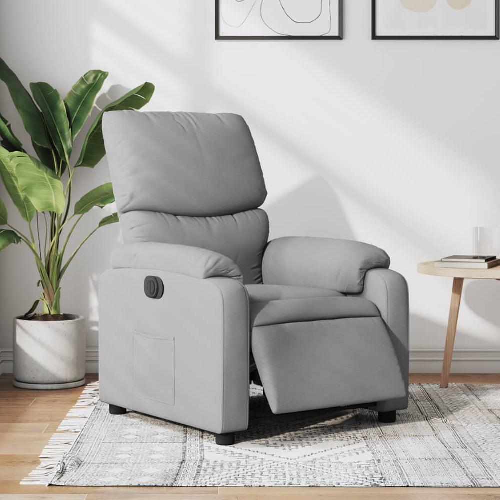 Electric reclining armchair, light grey, fabric