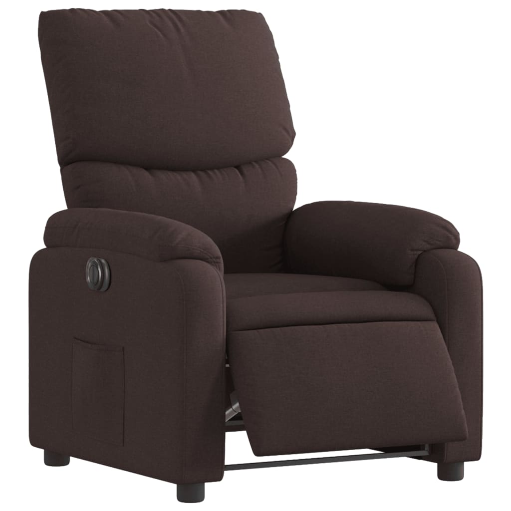 Electric reclining armchair, dark brown, fabric