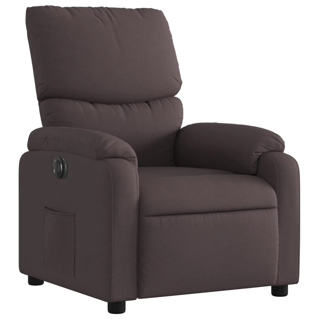 Electric reclining armchair, dark brown, fabric