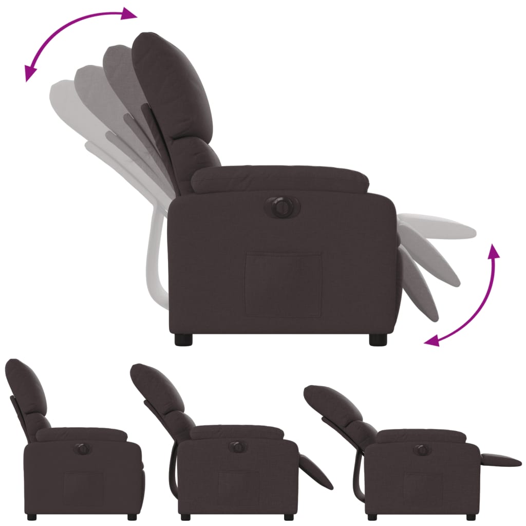 Electric reclining armchair, dark brown, fabric