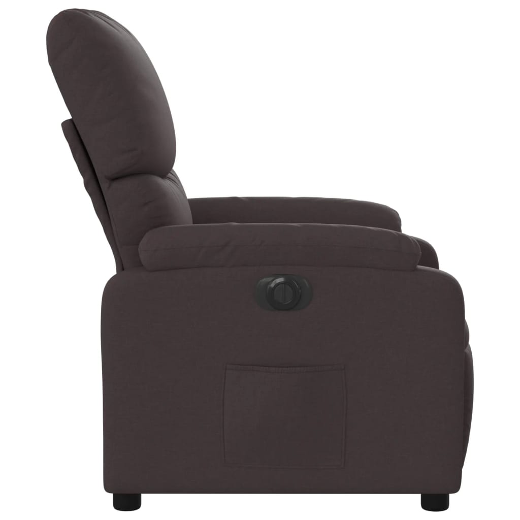 Electric reclining armchair, dark brown, fabric