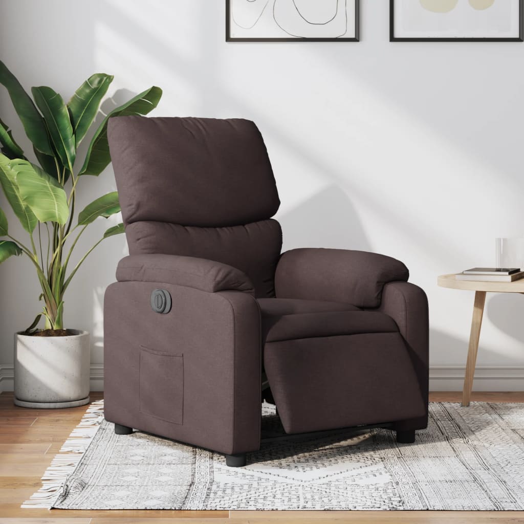 Electric reclining armchair, dark brown, fabric