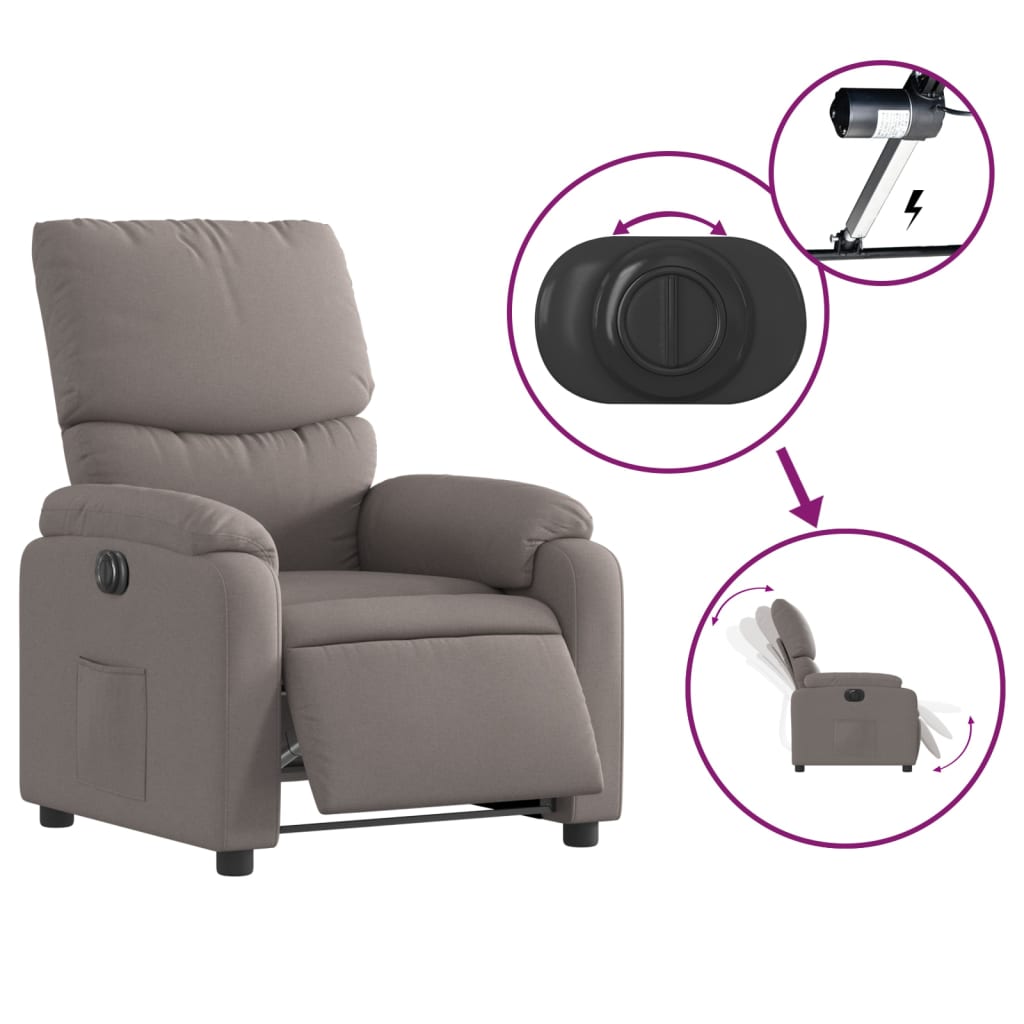 Electric recliner, taupe, fabric