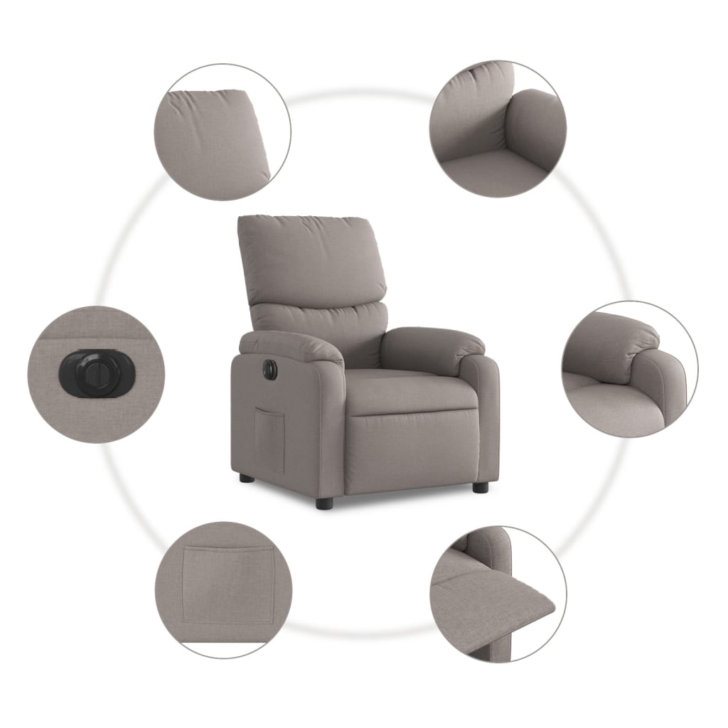 Electric recliner, taupe, fabric