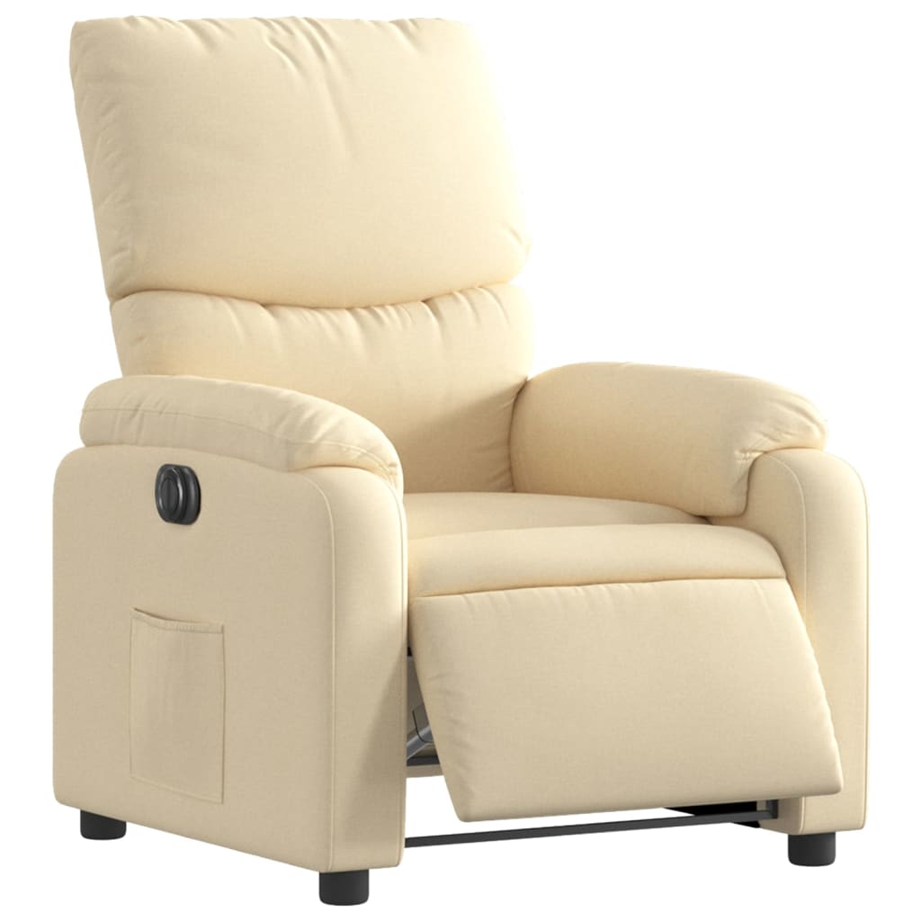Electric reclining armchair, cream, fabric