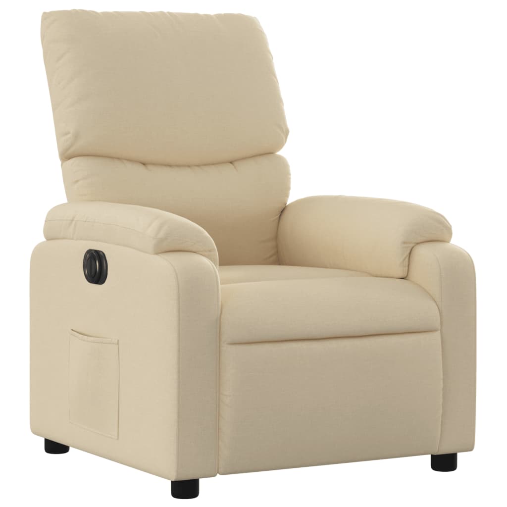 Electric reclining armchair, cream, fabric
