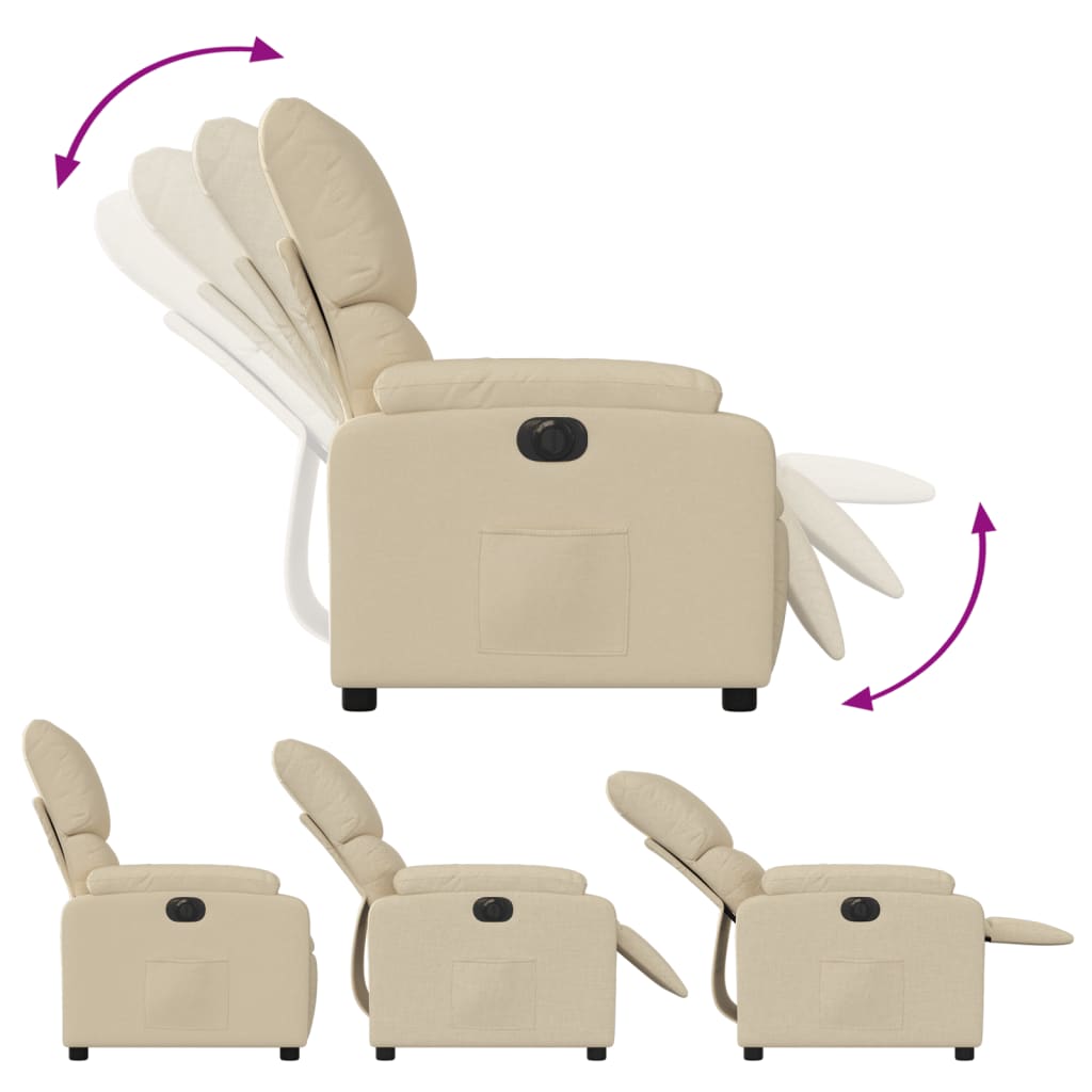 Electric reclining armchair, cream, fabric