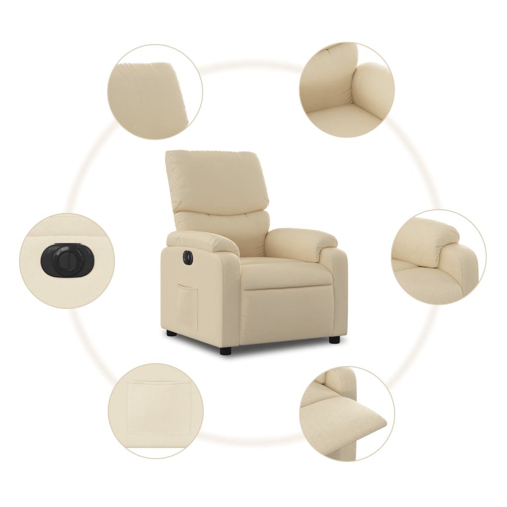 Electric reclining armchair, cream, fabric