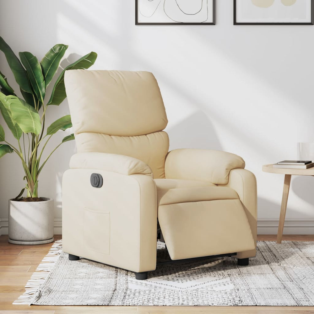 Electric reclining armchair, cream, fabric