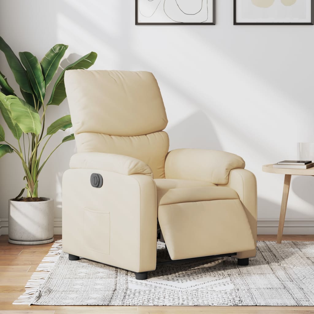 Electric reclining armchair, cream, fabric