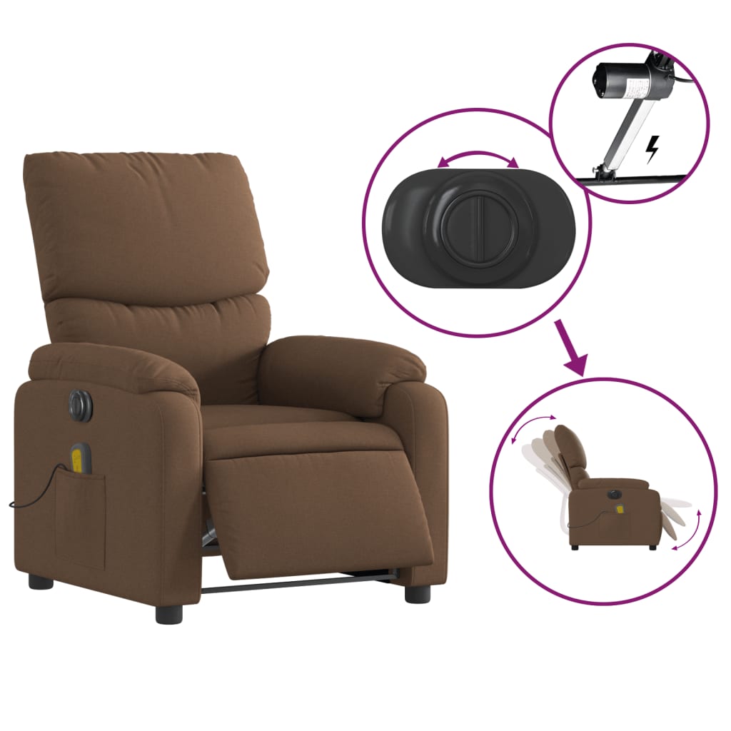 Electric Reclining Massage Chair, Brown, Fabric