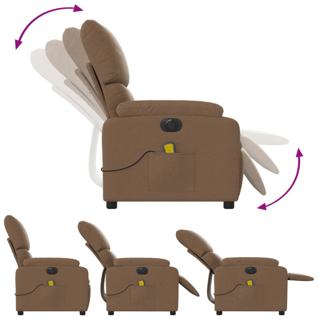 Electric Reclining Massage Chair, Brown, Fabric