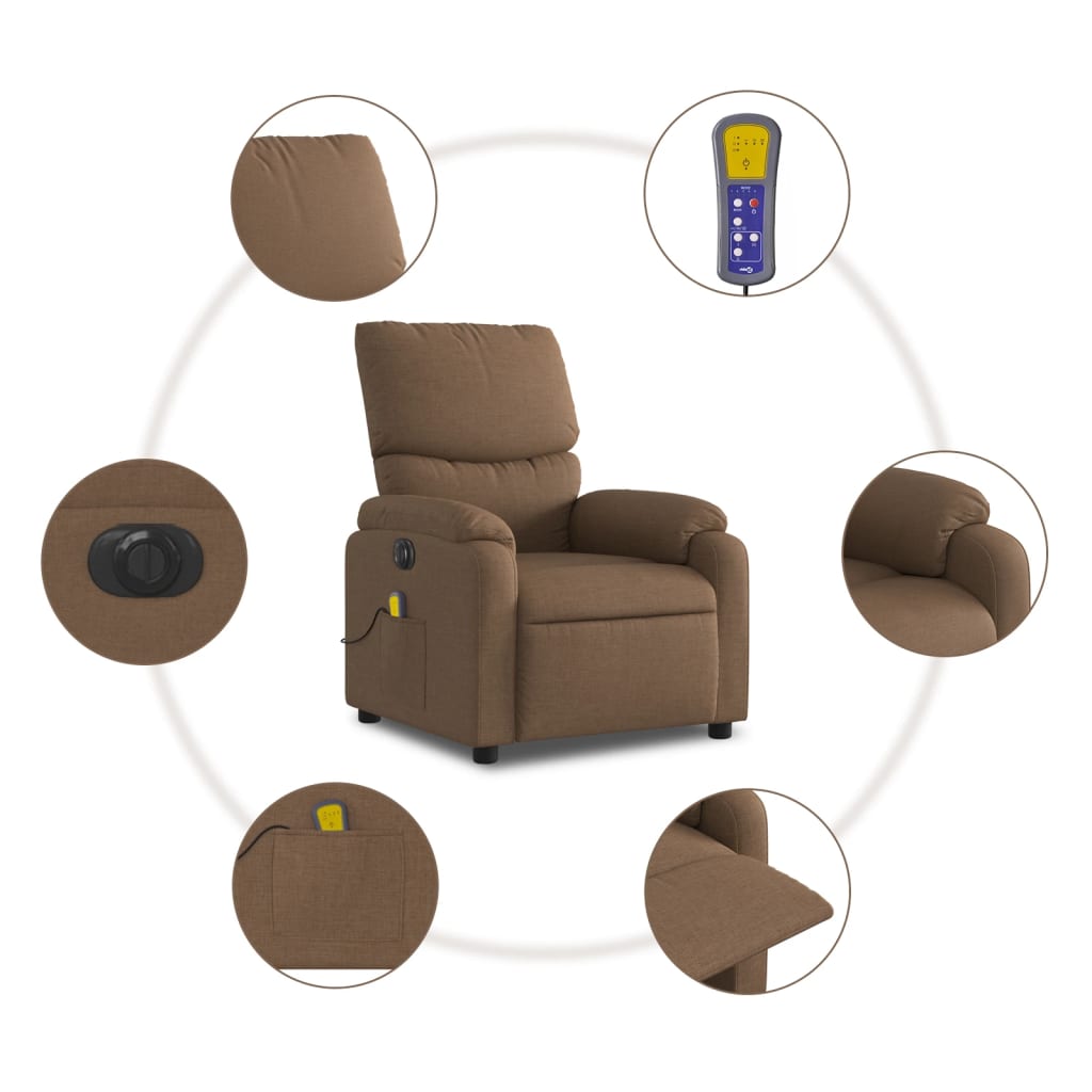 Electric Reclining Massage Chair, Brown, Fabric