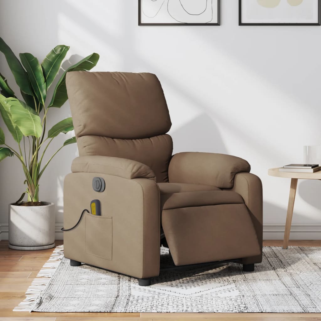 Electric Reclining Massage Chair, Brown, Fabric
