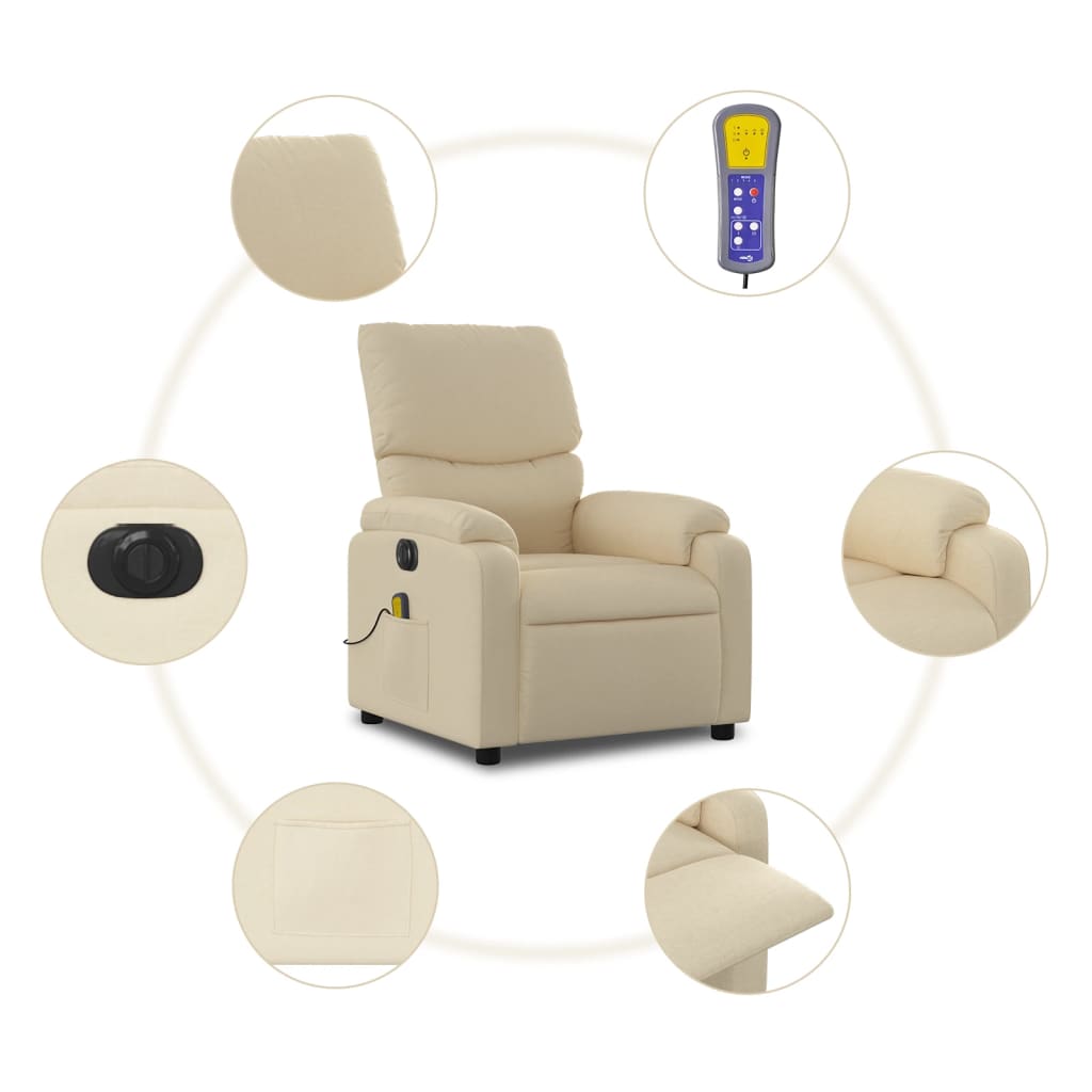 Electric reclining massage chair, cream, fabric