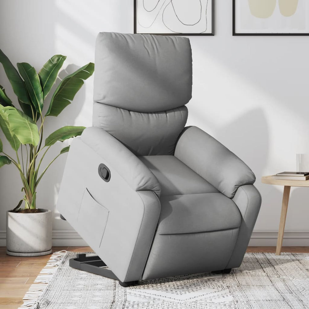 Uplifting reclining armchair, light grey, fabric