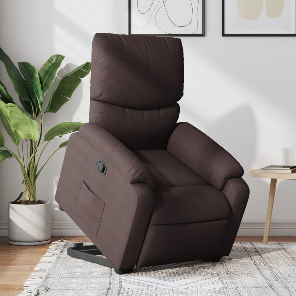 Stand-up reclining armchair, dark brown, fabric