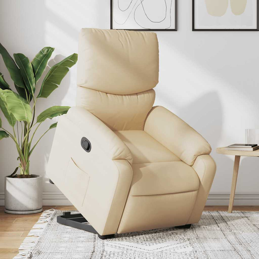 Recliner with stand-up assist, cream, fabric