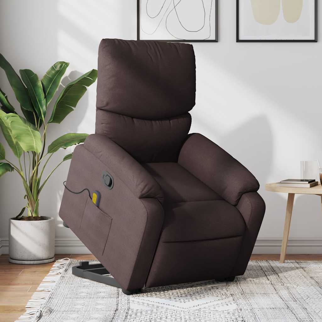 Reclining massage chair, dark brown, fabric