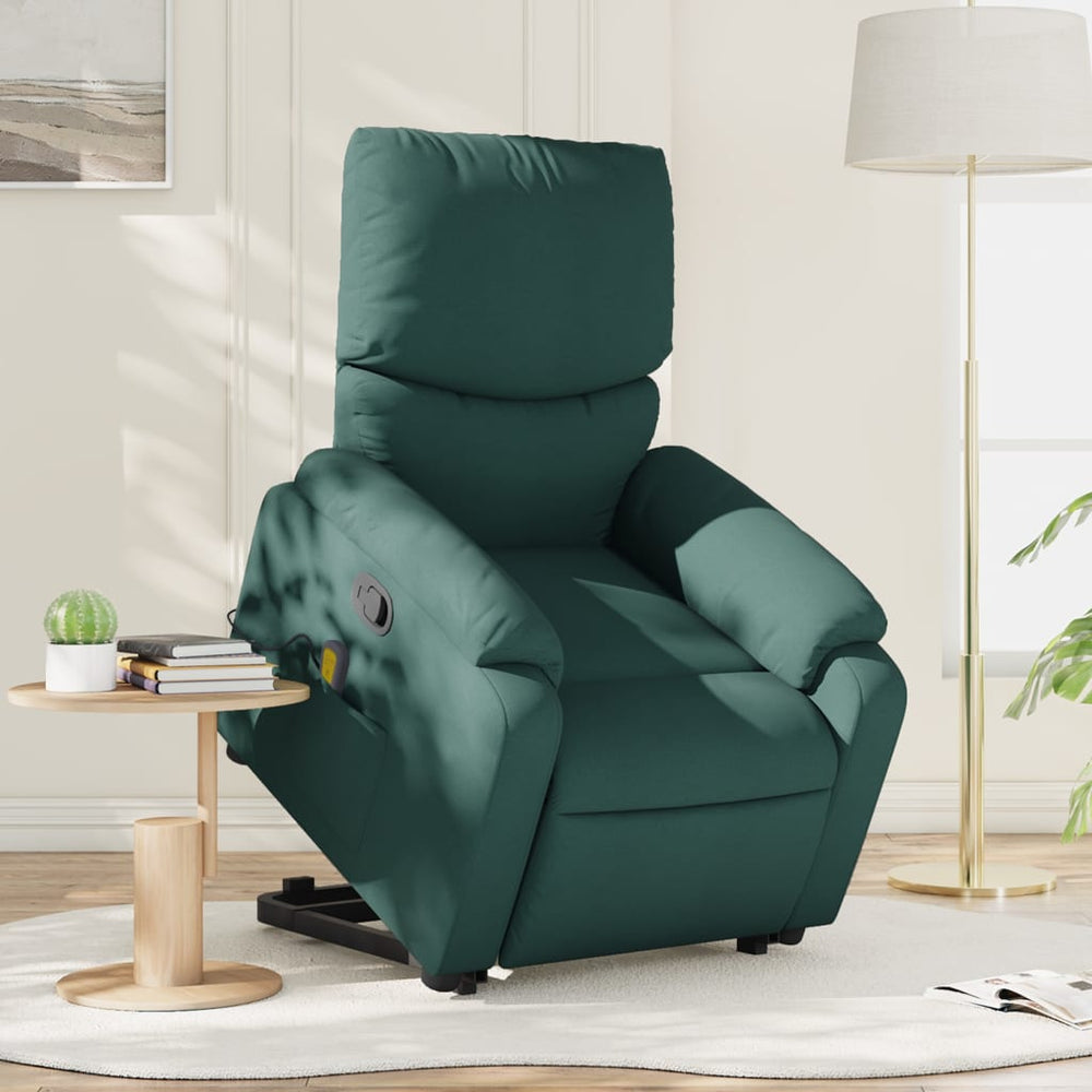 Recliner massage chair, dark green, fabric