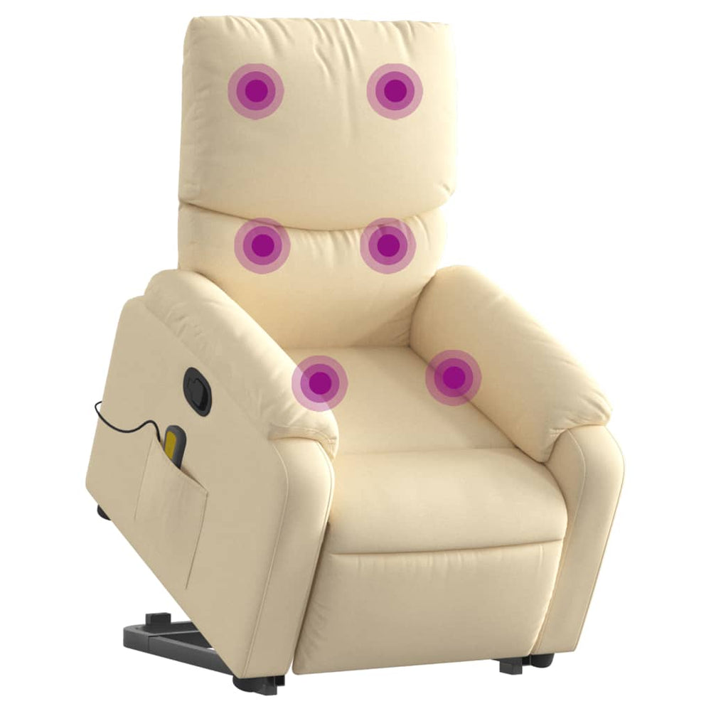 Stand-up reclining massage chair, cream, fabric