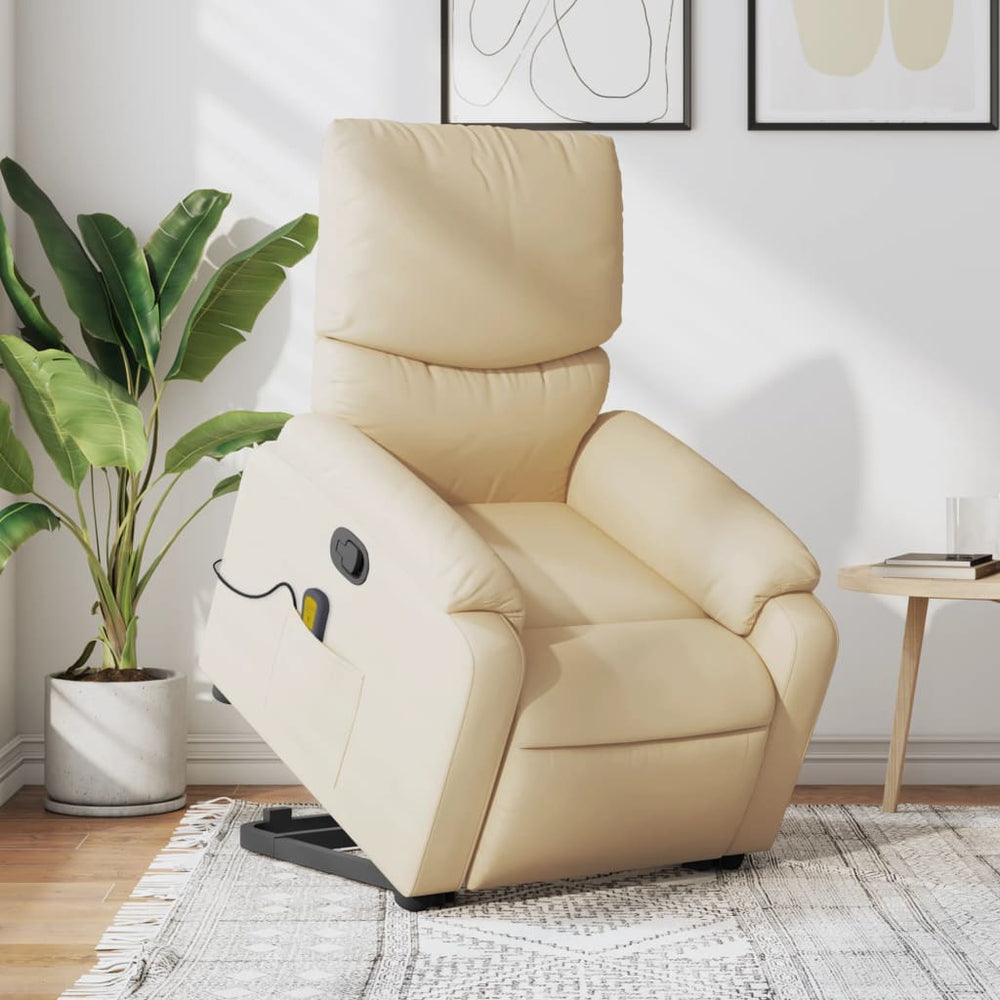 Stand-up reclining massage chair, cream, fabric