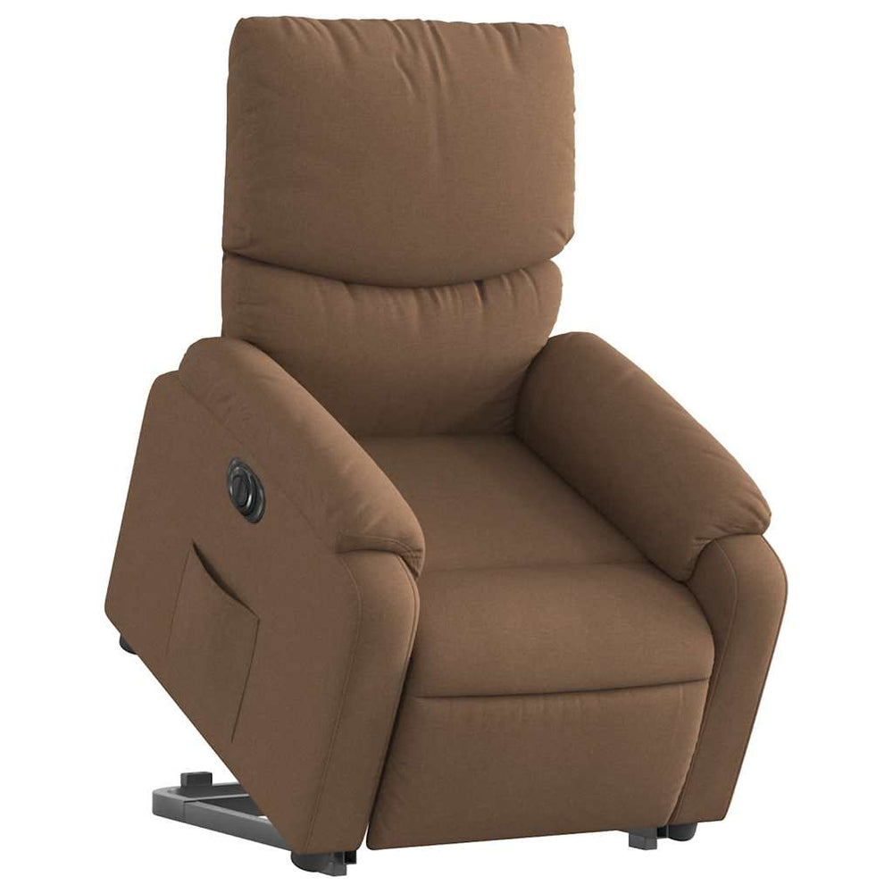 Electric Reclining Stand-Up Armchair, Brown, Fabric