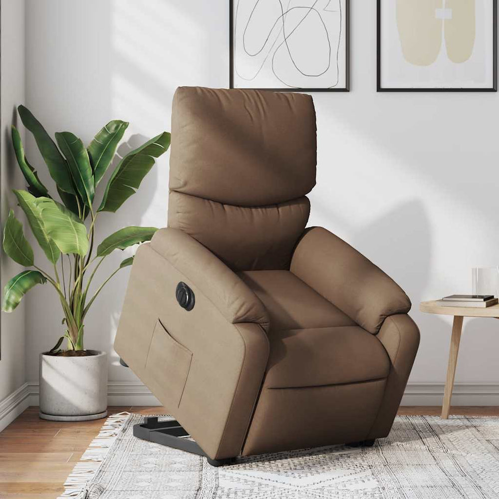 Electric Reclining Stand-Up Armchair, Brown, Fabric