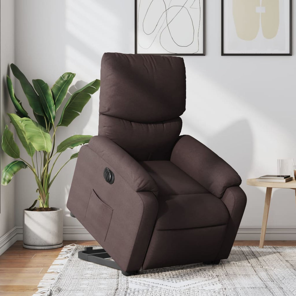 Stand-up reclining armchair, dark brown, fabric