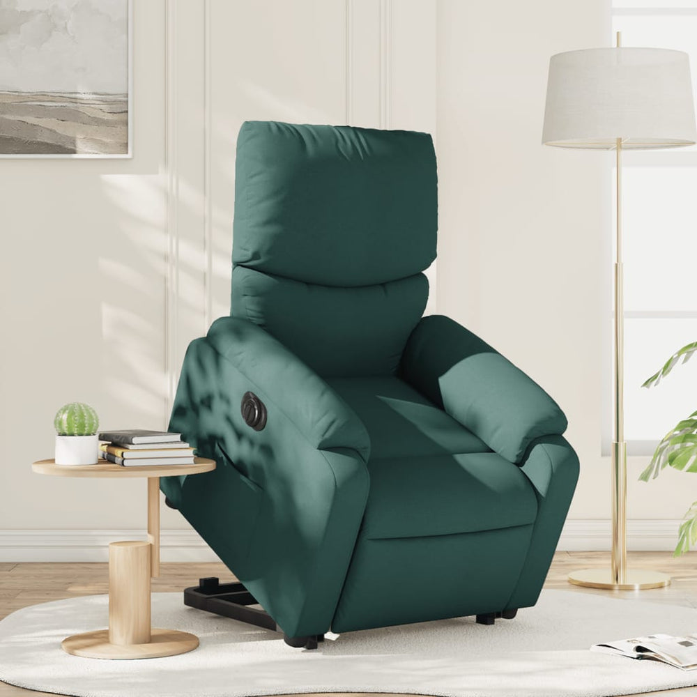 Recliner with lift assistance, dark green, fabric