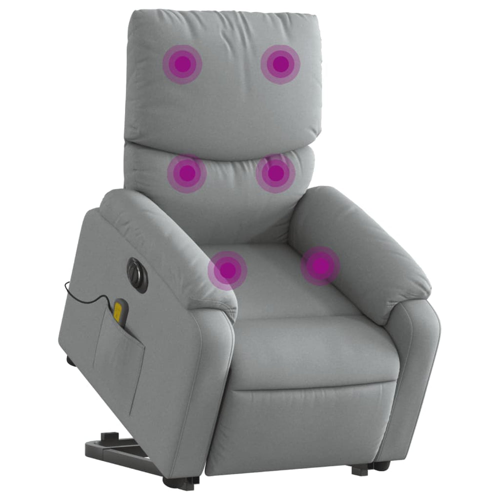 Reclining massage chair, light grey, fabric