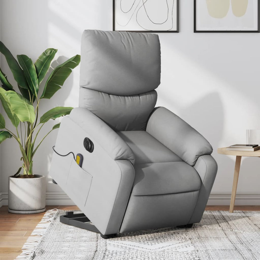 Reclining massage chair, light grey, fabric