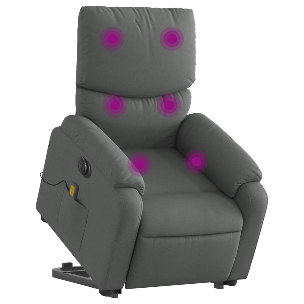 Recliner massage chair, dark gray, fabric