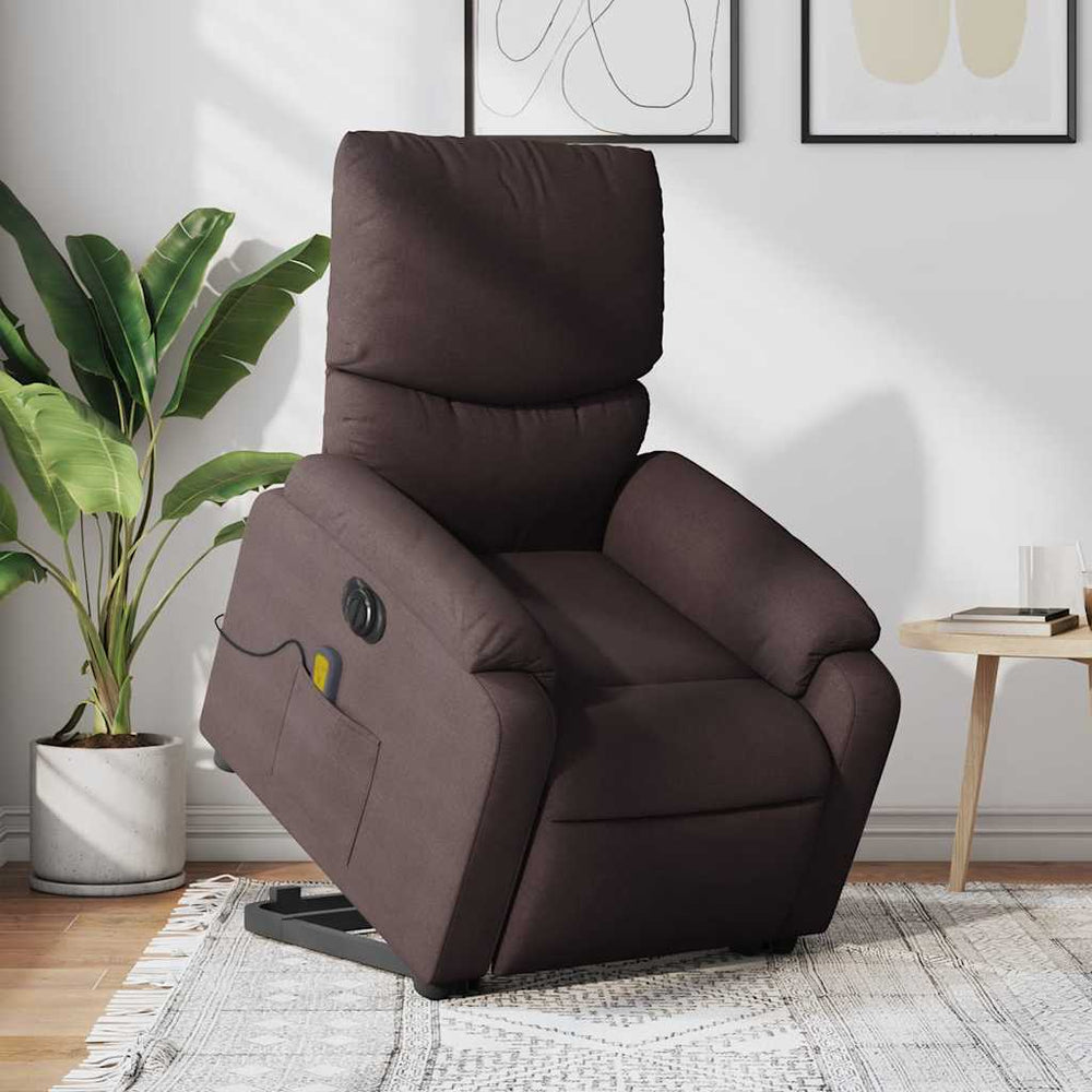 Reclining massage chair, dark brown, fabric