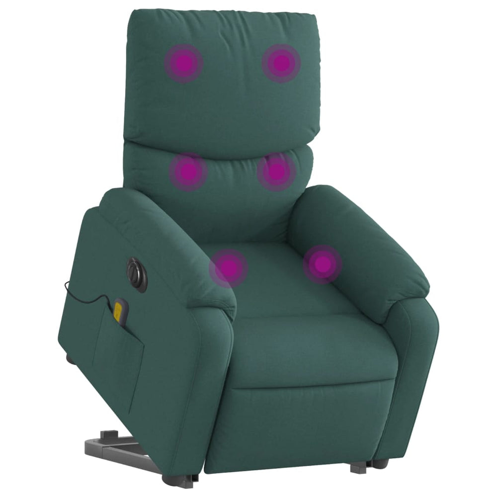 Recliner massage chair, dark green, fabric