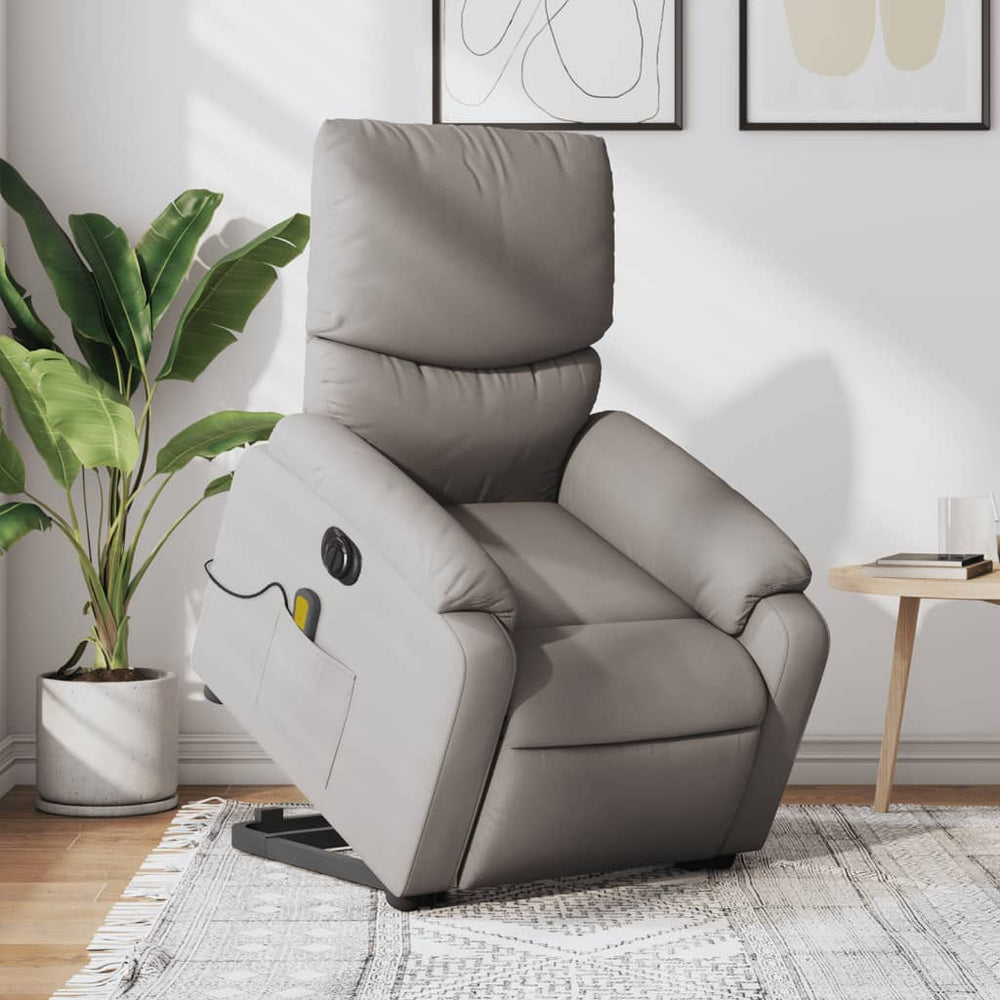 Electric stand-up massage chair, taupe, fabric