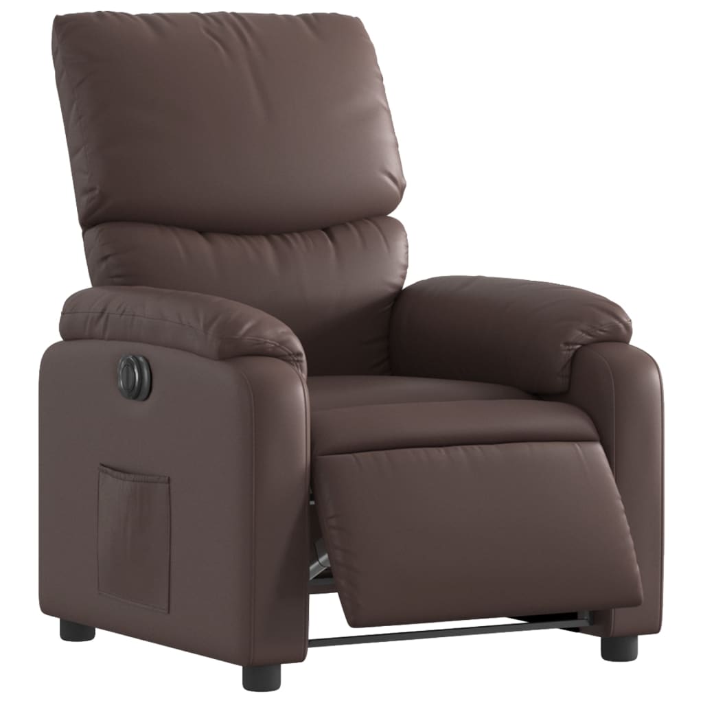Electric reclining armchair, brown, faux leather