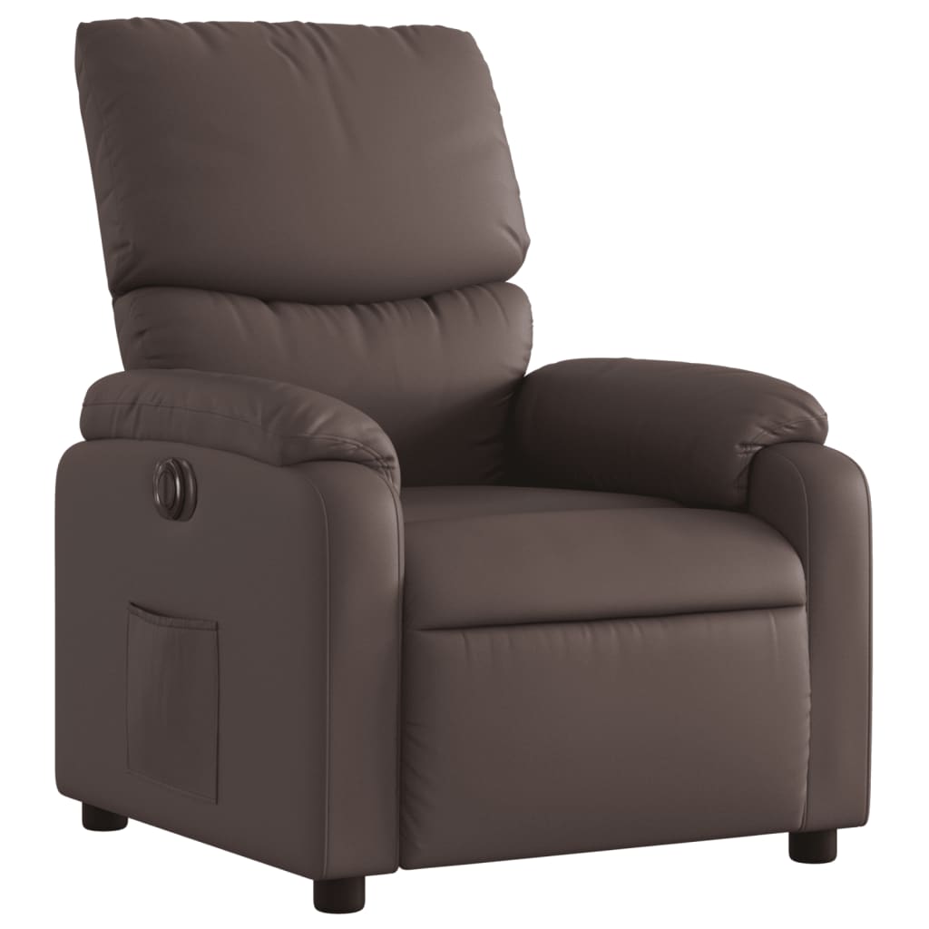 Electric reclining armchair, brown, faux leather