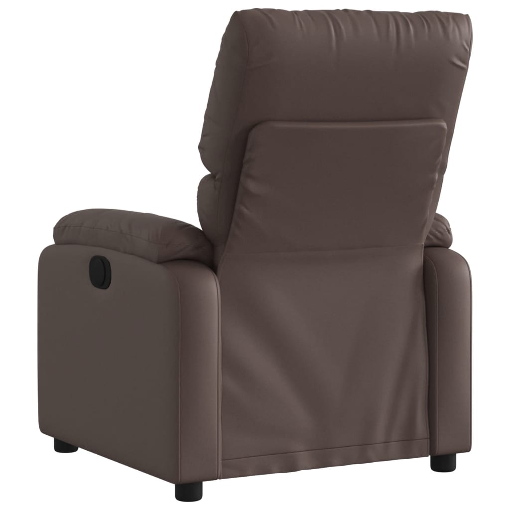 Electric reclining armchair, brown, faux leather