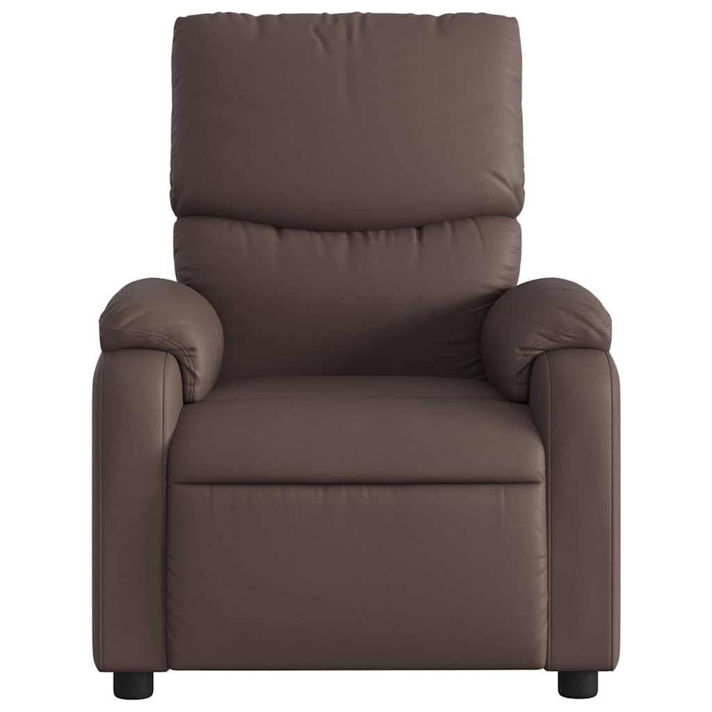Electric reclining armchair, brown, faux leather