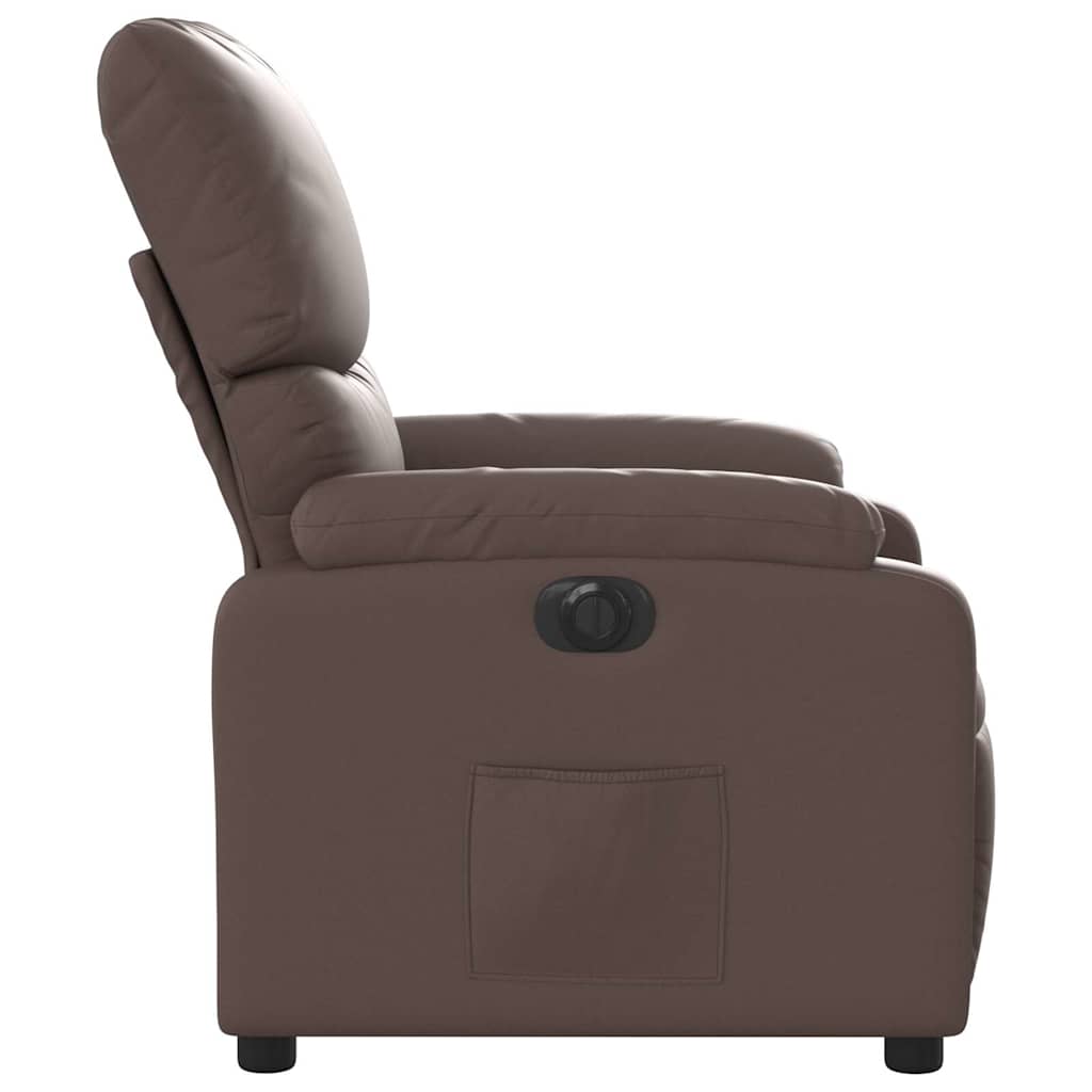 Electric reclining armchair, brown, faux leather